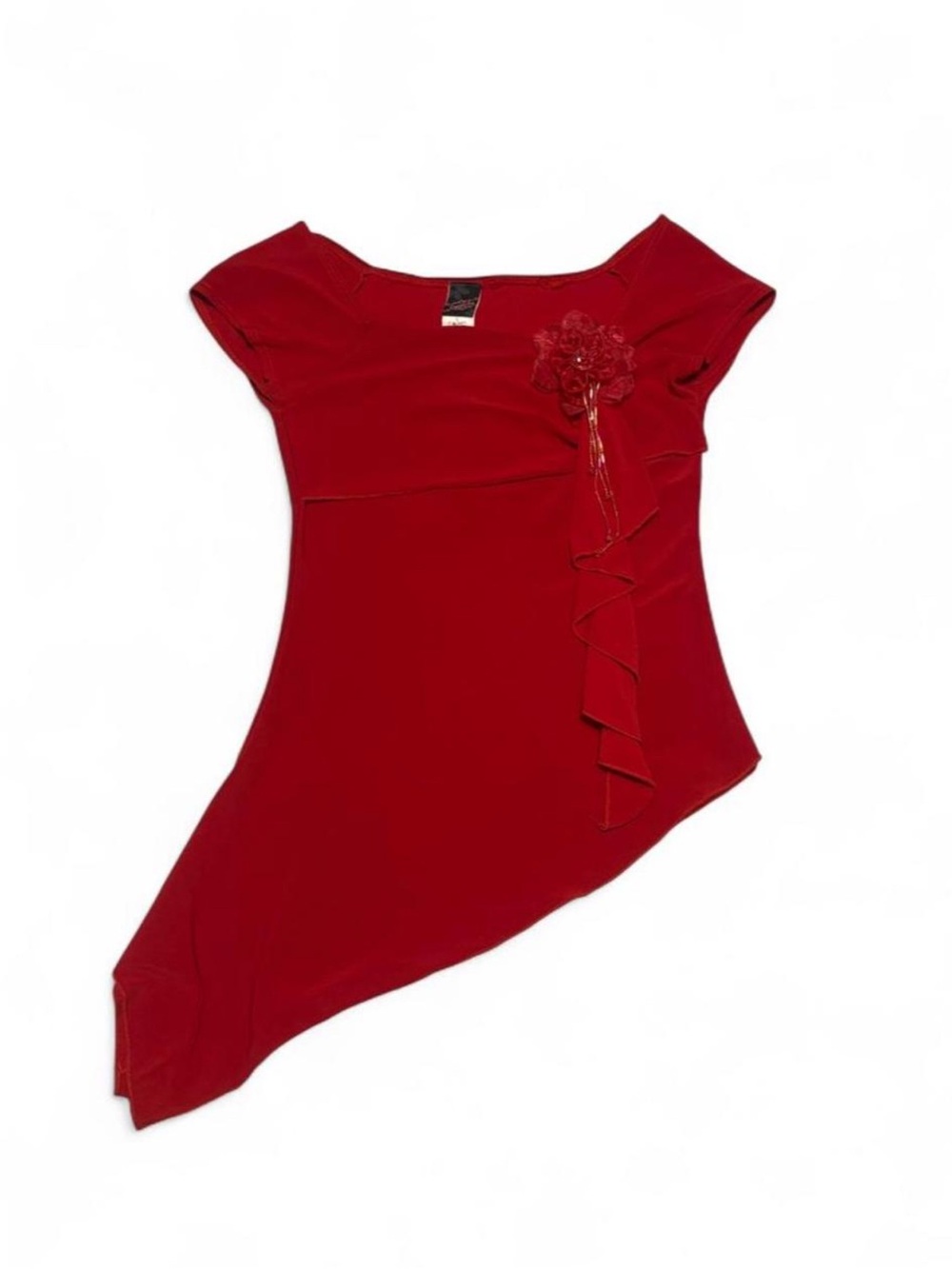Vintage Y2K Red Capricho Asymmetrical Top with Flower detail